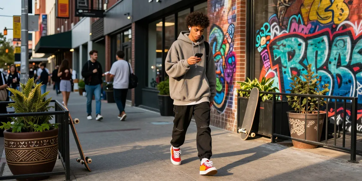 Youth in stylish streetwear exploring city life and fashion trends, embodying the spirit of ANTOHOKI.